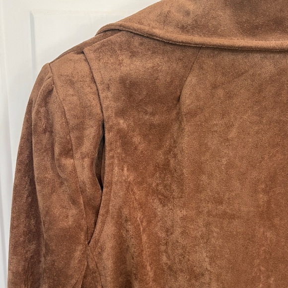 Olivaceous Brown Faux Suede Moto Jacket Size Large | Soft Zip-Up Biker Style - Picture 8 of 14